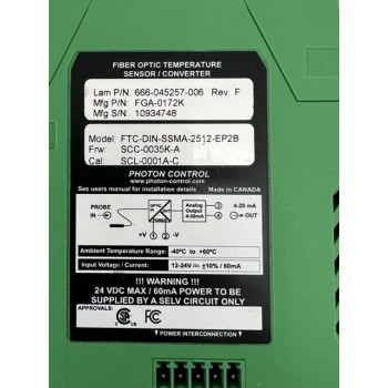 LAM Research 666-045257-006 Photon Control FGA-0172K FTC-DIN-SSMA-2512-EP2B Fiber Optic Temperature Sensor/Converter